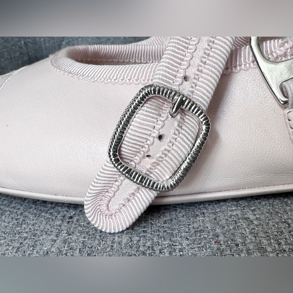 NEW CHANEL CC LOGO LIGHT PINK LEATHER MARYJANE BALLET FLATS SILVER BUCKLE 39 - Picture 6 of 16